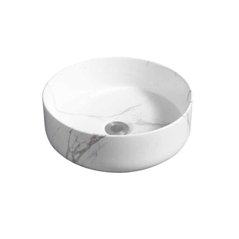 Marble Effect White Round Countertop Basin 360mm