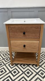 Norton Reeded Oak Vanity Unit | Single Inset Ceramic Basin