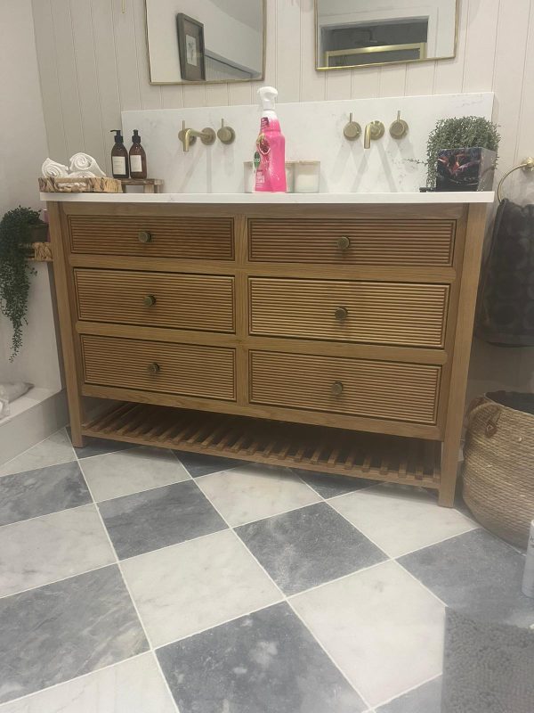 Chelmsford Reeded Oak Large Vanity Unit | Double Undermount Basins