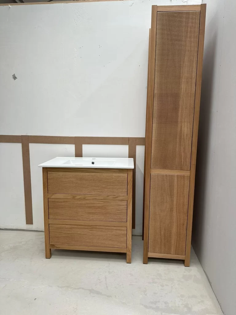 Oak Tall Boy Reeded Doors | Custom Bathroom Storage Unit