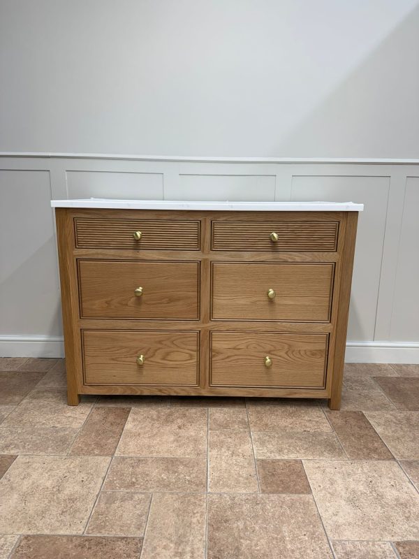 Dorset oak large bathroom vanity unit with double undermounted basins