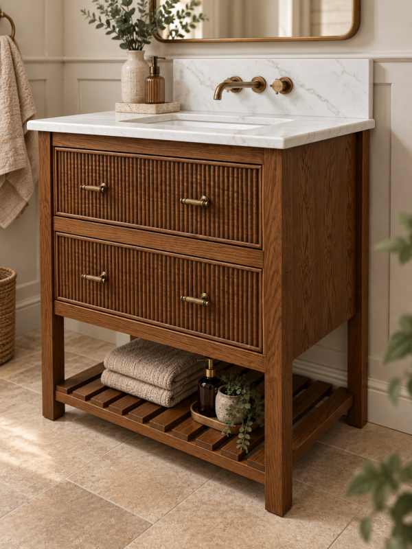 Norton Fluted Oak Vanity Unit | Single Undermount Basin