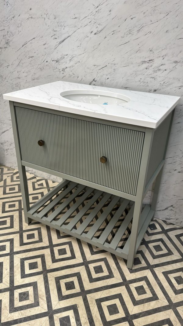 Bailey Reeded Vanity Unit | 800mm Wide with Single Undermount Basin | Painted In Pigeon 25  | Carrara Top - In Stock