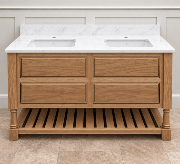 Norton Oak Vanity Unit | Double Under mounted Basinw | Turned Legs